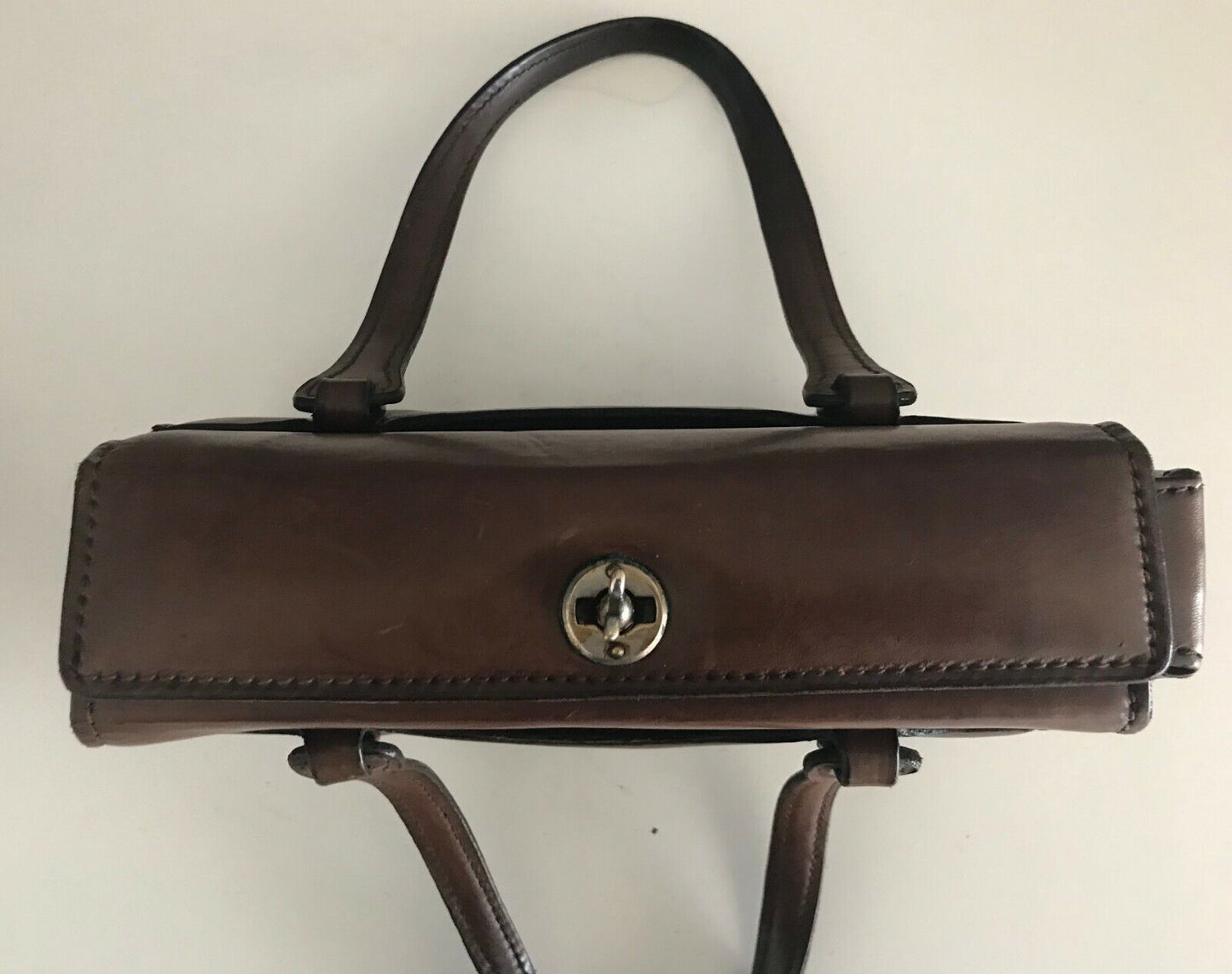 ITALIAN LEATHER BAG Brown Handbag Metal Latch Lock Tote Bag Medium Italy Vintage