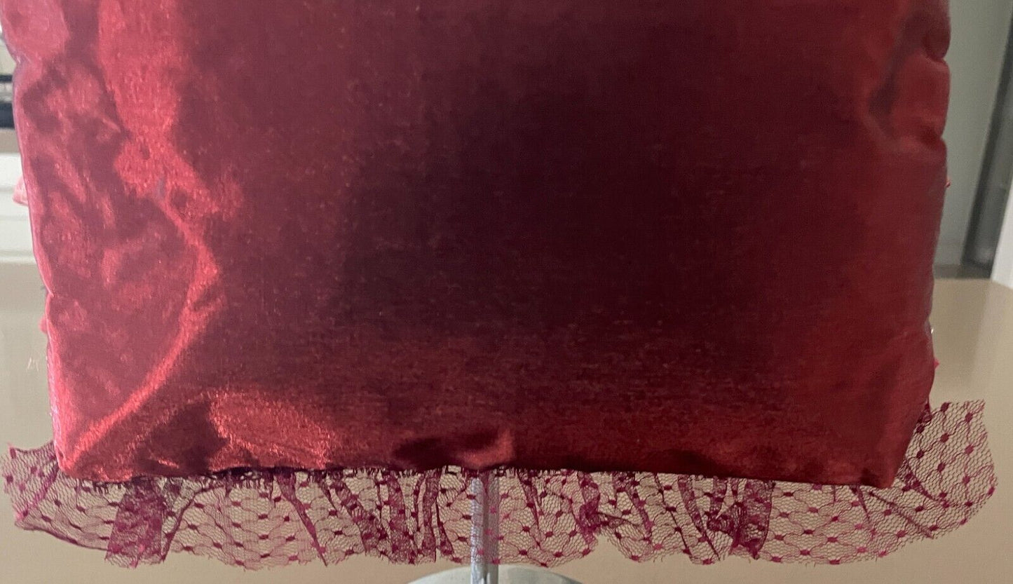 Tote Bag Burgundy Red Purple Lace Satin Bead Ribbon Acrylic Handles Shopper NEW