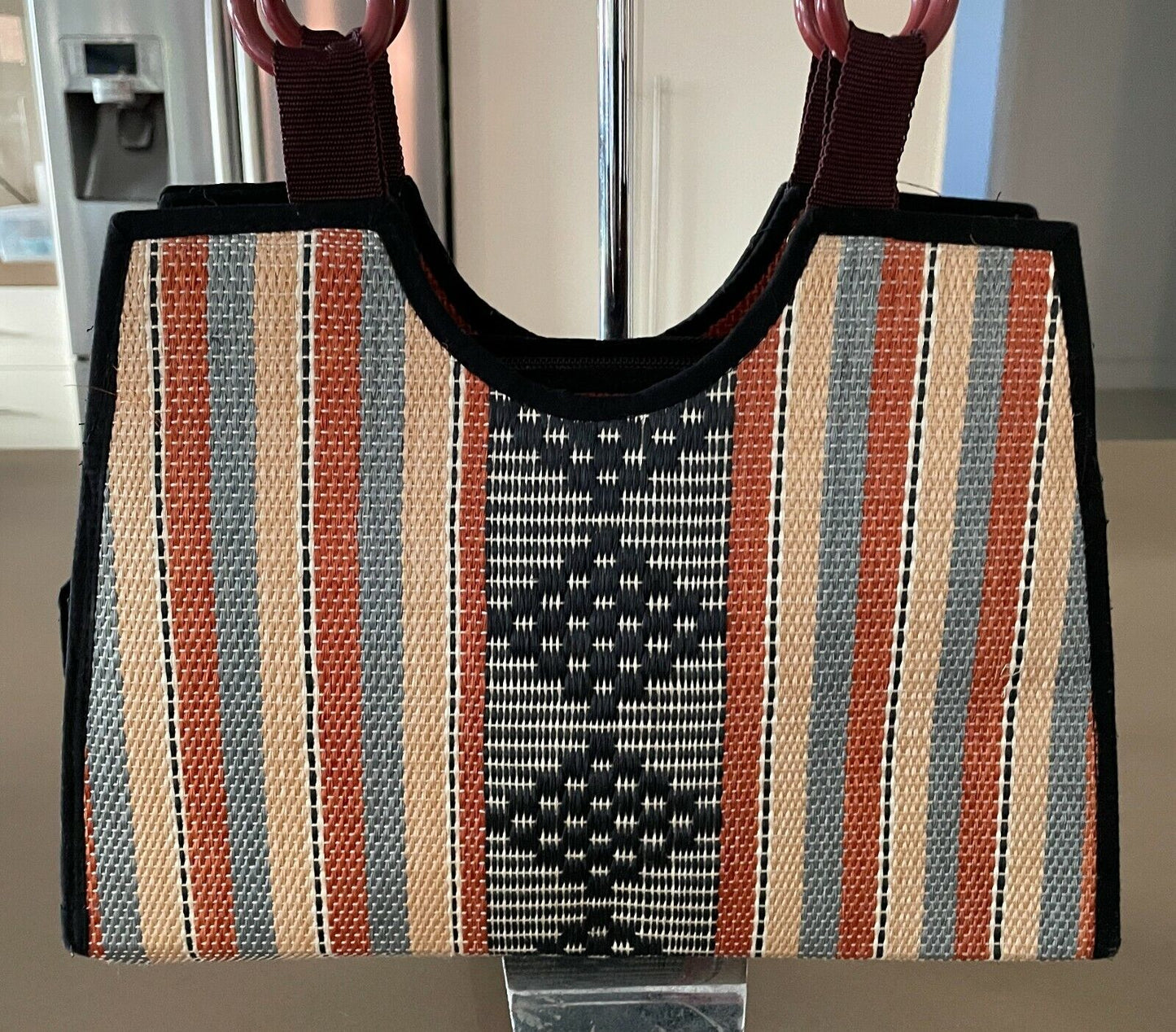 Tote Bag Tribal SHOULDER BAG Handbag Colourful Rattan Woven Zip Top Bead Handles