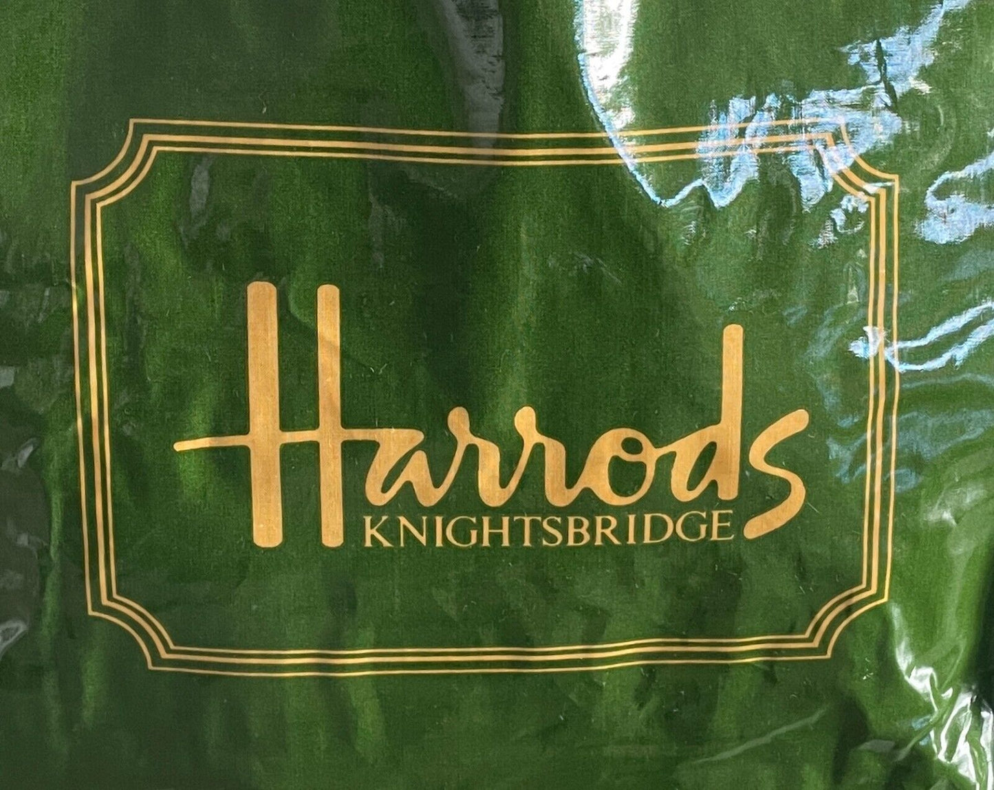 Vtg HARRODS Shopper Bag Tote 1980’s Knightsbridge Khaki PVC on Cotton 38x 42.5cm
