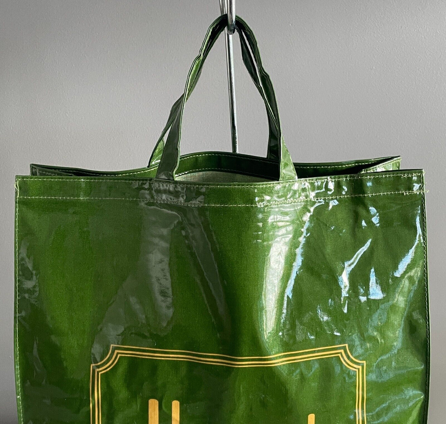Vtg HARRODS Shopper Bag Tote 1980’s Knightsbridge Khaki PVC on Cotton 38x 42.5cm