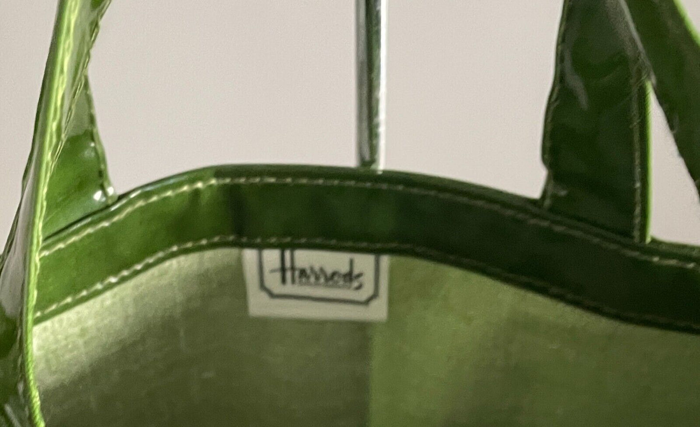 Vtg HARRODS Shopper Bag Tote 1980’s Knightsbridge Khaki PVC on Cotton 38x 42.5cm