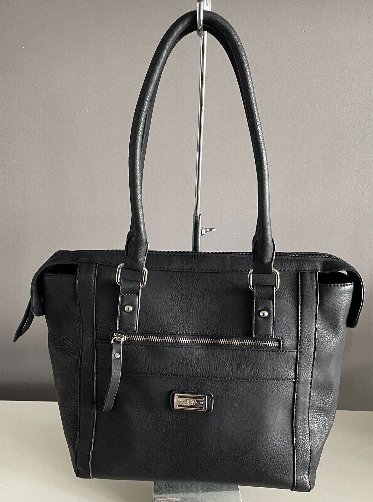 CELLINI SPORT Shoulder Bag Black Textured Pleather Leatherette  Large Tote