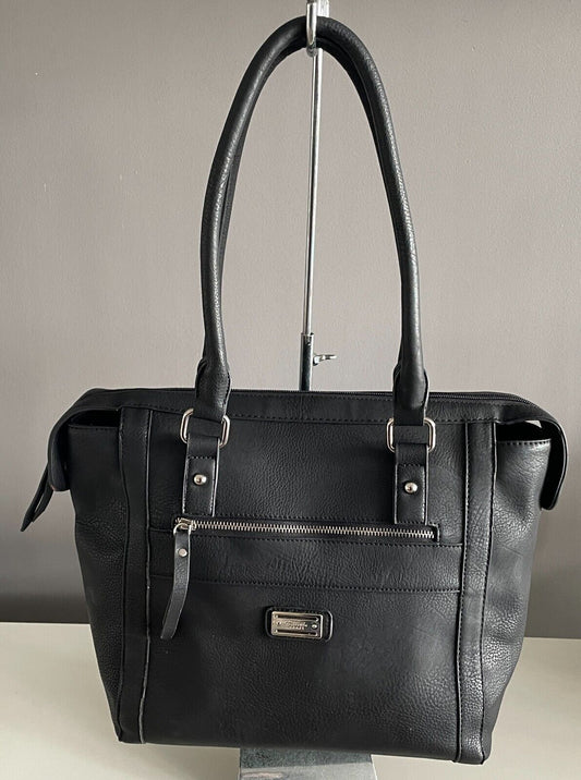 CELLINI SPORT Shoulder Bag Black Textured Pleather Leatherette  Large Tote