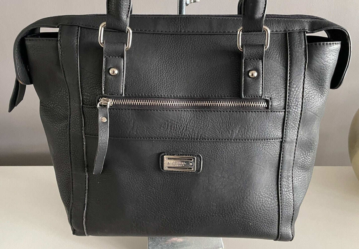 CELLINI SPORT Shoulder Bag Black Textured Pleather Leatherette  Large Tote