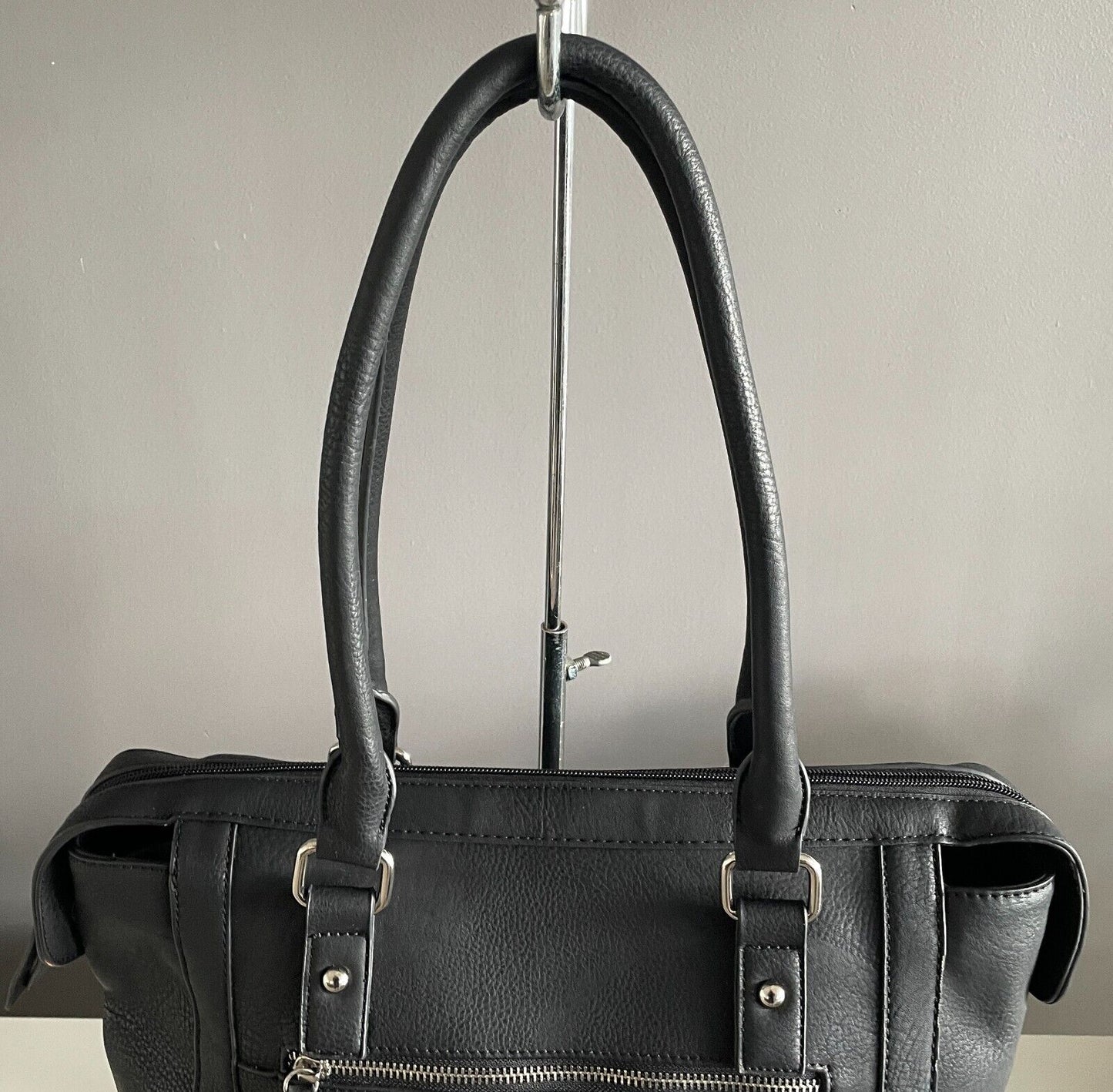 CELLINI SPORT Shoulder Bag Black Textured Pleather Leatherette  Large Tote