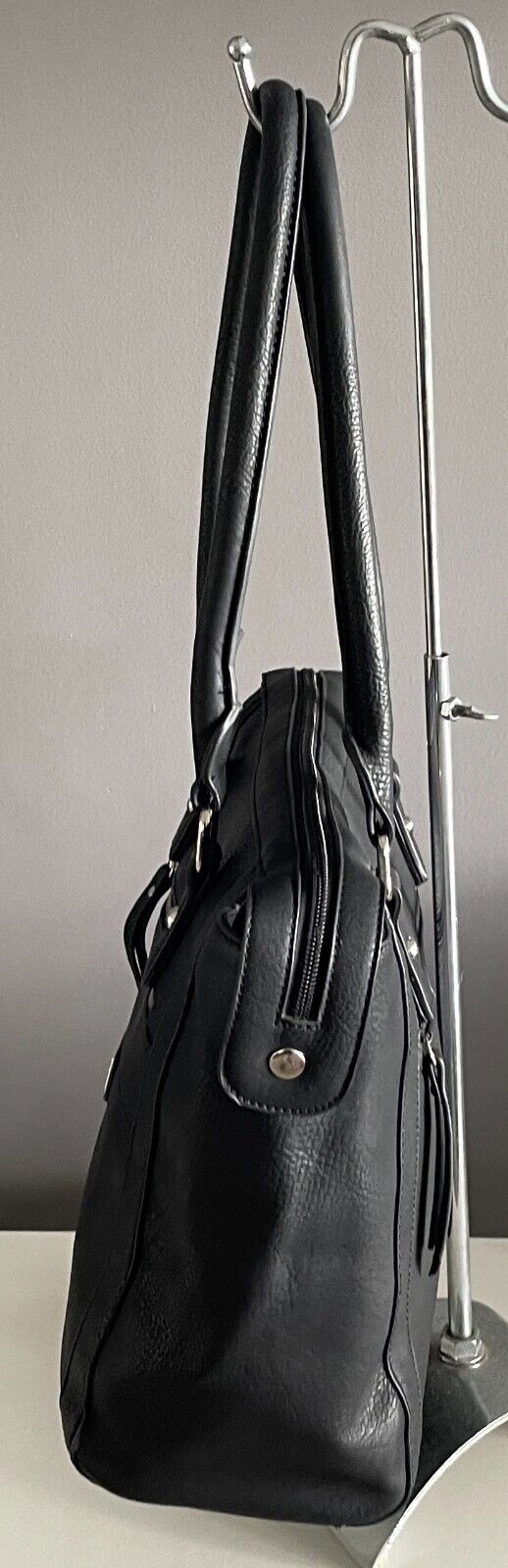 CELLINI SPORT Shoulder Bag Black Textured Pleather Leatherette  Large Tote
