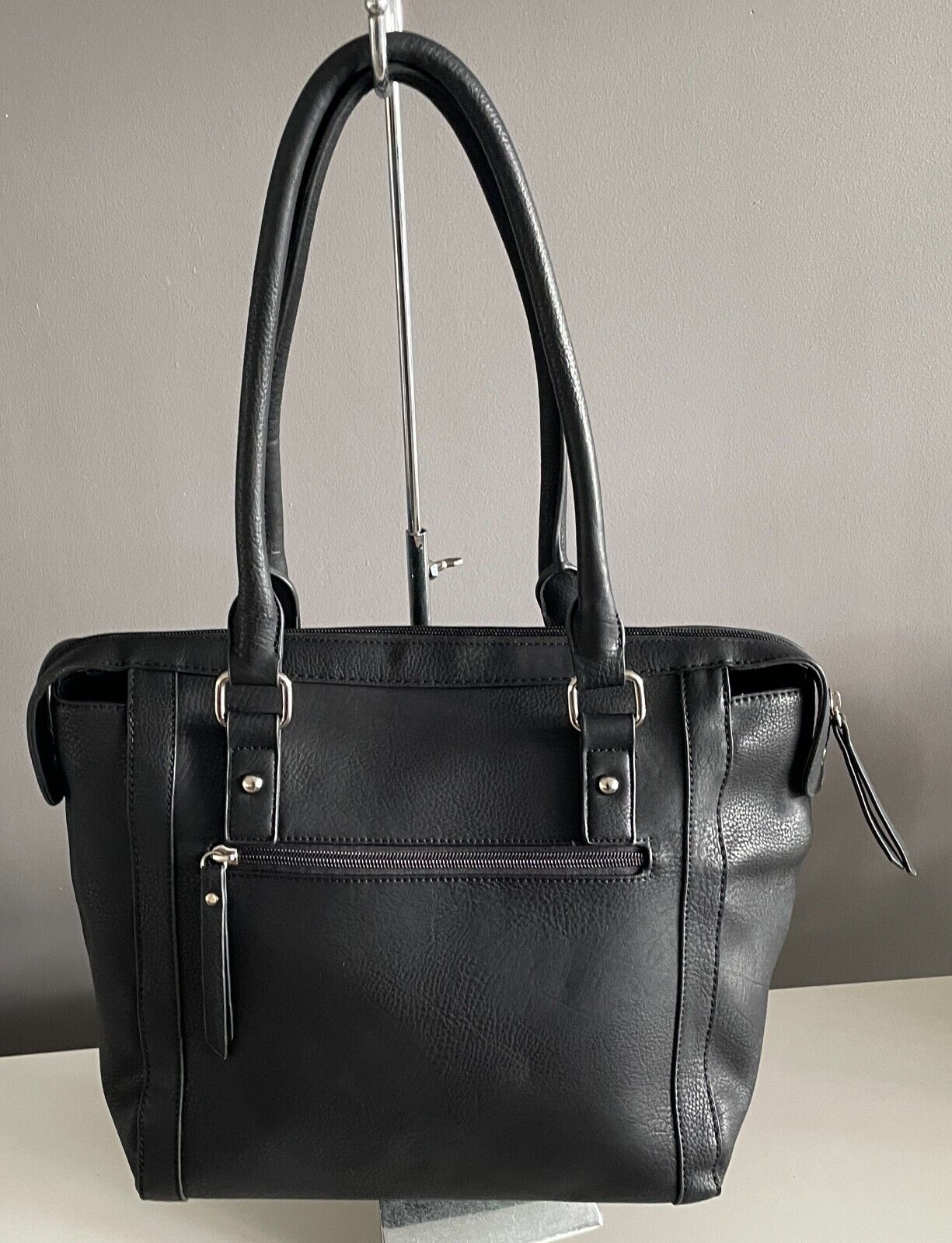 CELLINI SPORT Shoulder Bag Black Textured Pleather Leatherette  Large Tote