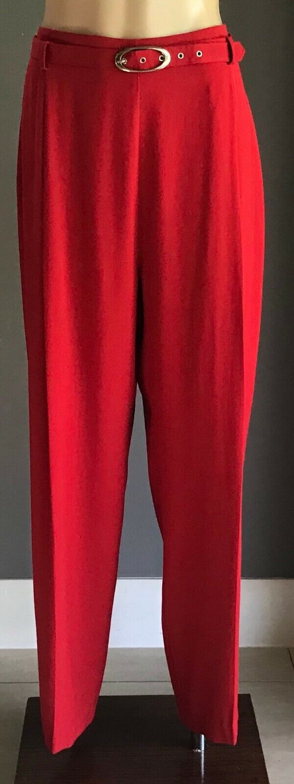 Vintage 1970’s BY DESIGN Trousers Red Waist Belt Wide Leg Pants Sz 16 Small Make