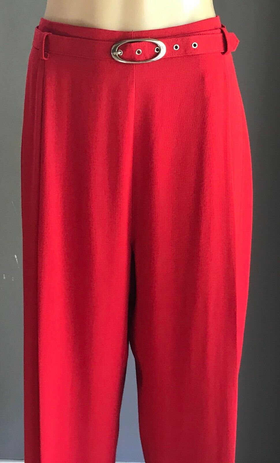 Vintage 1970’s BY DESIGN Trousers Red Waist Belt Wide Leg Pants Sz 16 Small Make