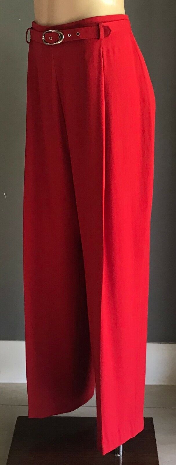 Vintage 1970’s BY DESIGN Trousers Red Waist Belt Wide Leg Pants Sz 16 Small Make