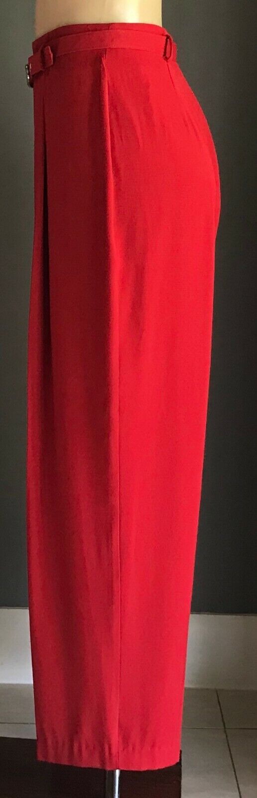 Vintage 1970’s BY DESIGN Trousers Red Waist Belt Wide Leg Pants Sz 16 Small Make