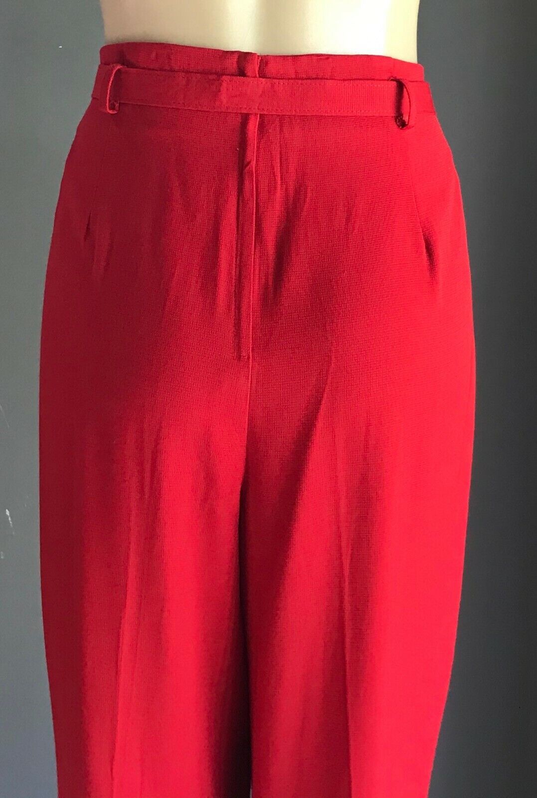 Vintage 1970’s BY DESIGN Trousers Red Waist Belt Wide Leg Pants Sz 16 Small Make