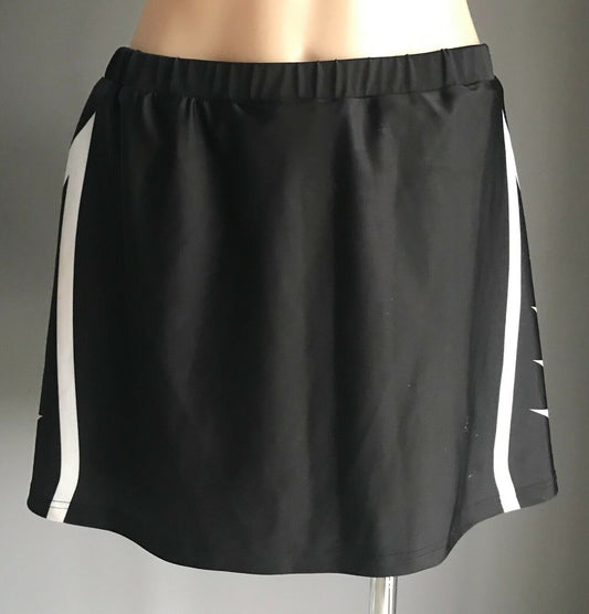 FULLFORCE Skirt Skort Netball Black White Elastic Waist Size 16 Built in Pants