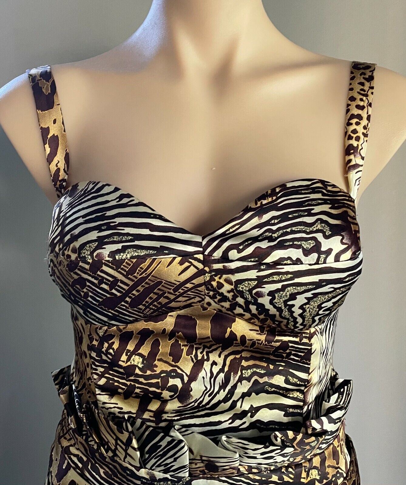 SMITH & MILES Dress Brown Beige Gold Animal Print Sleeveless Sheath Sz 8 10 NEW