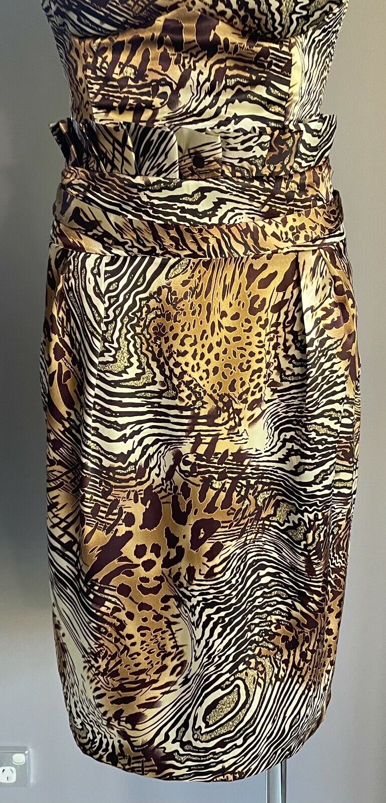 SMITH & MILES Dress Brown Beige Gold Animal Print Sleeveless Sheath Sz 8 10 NEW