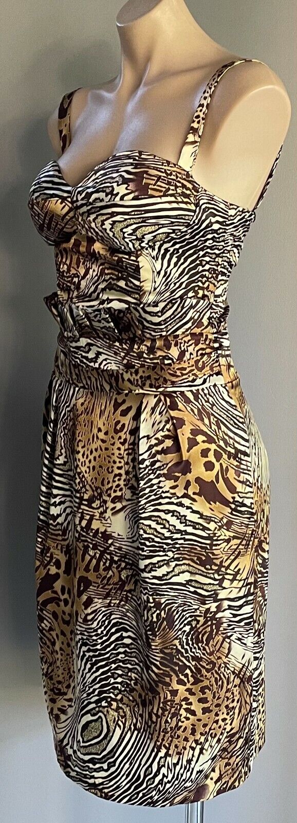 SMITH & MILES Dress Brown Beige Gold Animal Print Sleeveless Sheath Sz 8 10 NEW