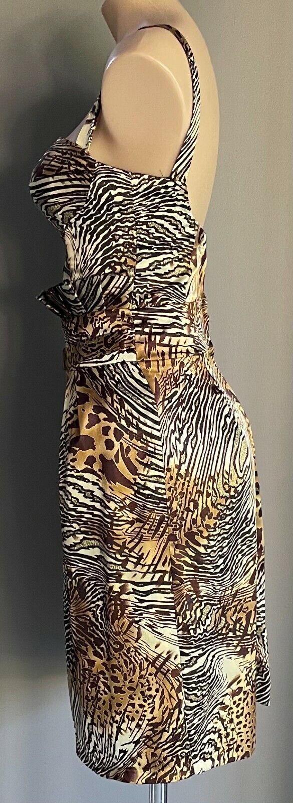 SMITH & MILES Dress Brown Beige Gold Animal Print Sleeveless Sheath Sz 8 10 NEW