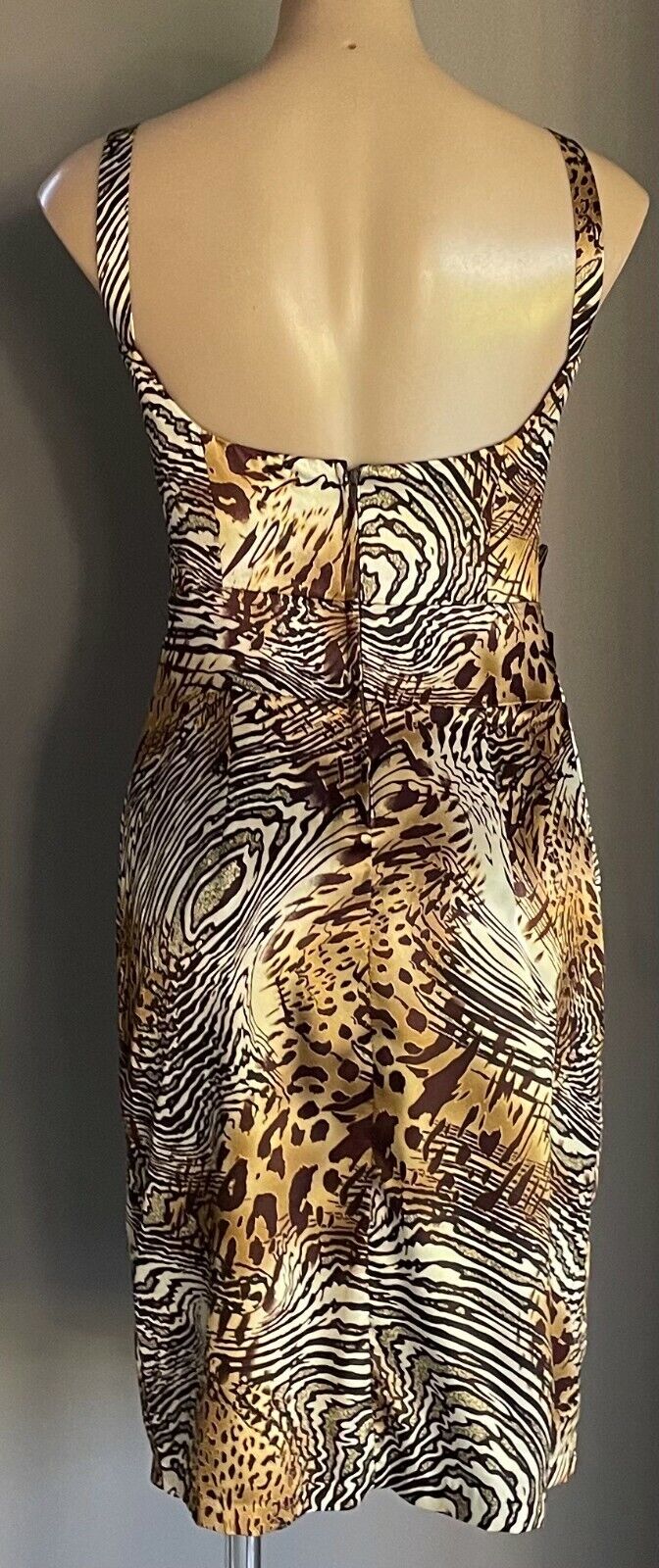 SMITH & MILES Dress Brown Beige Gold Animal Print Sleeveless Sheath Sz 8 10 NEW