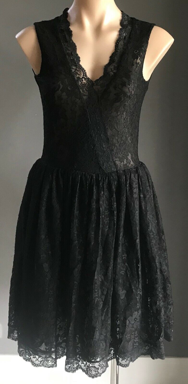 SJP PATRICIA FIELD Fit & Flare Dress Black Lace Metallic Silver Size 6 AU 8 - 10