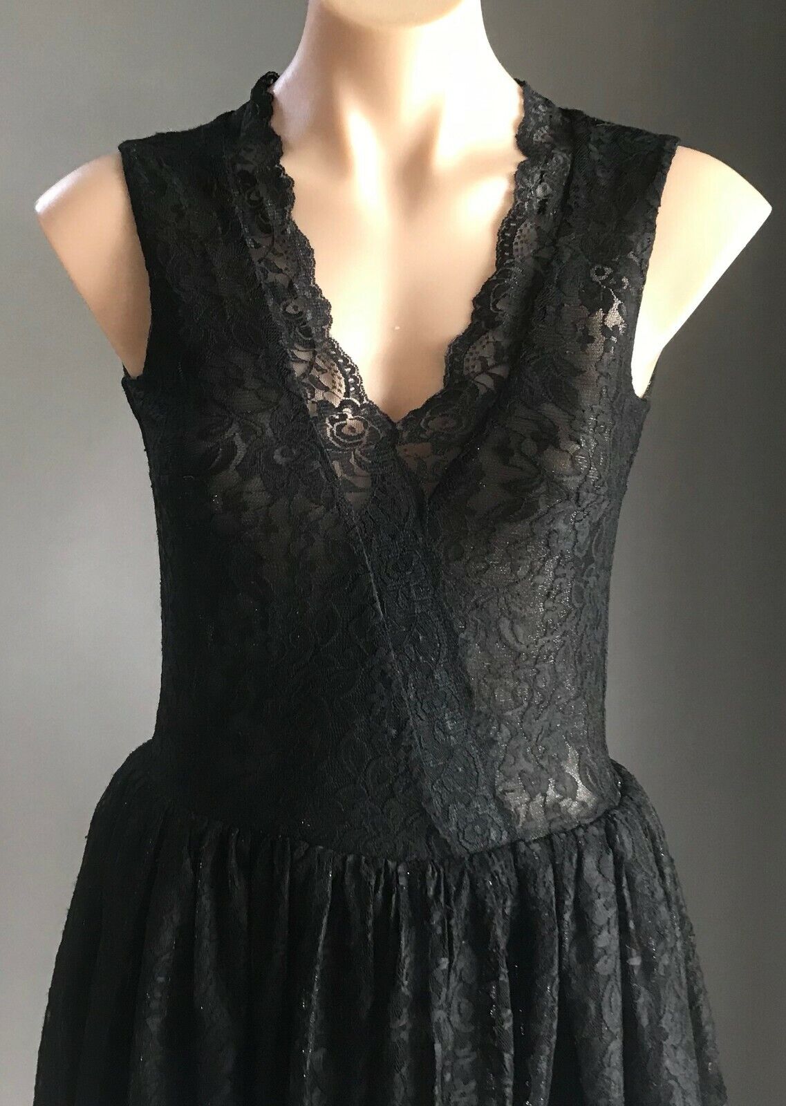 SJP PATRICIA FIELD Fit & Flare Dress Black Lace Metallic Silver Size 6 AU 8 - 10