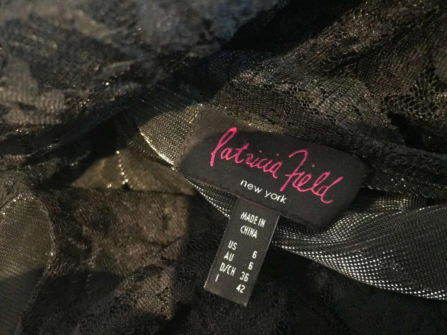 SJP PATRICIA FIELD Fit & Flare Dress Black Lace Metallic Silver Size 6 AU 8 - 10