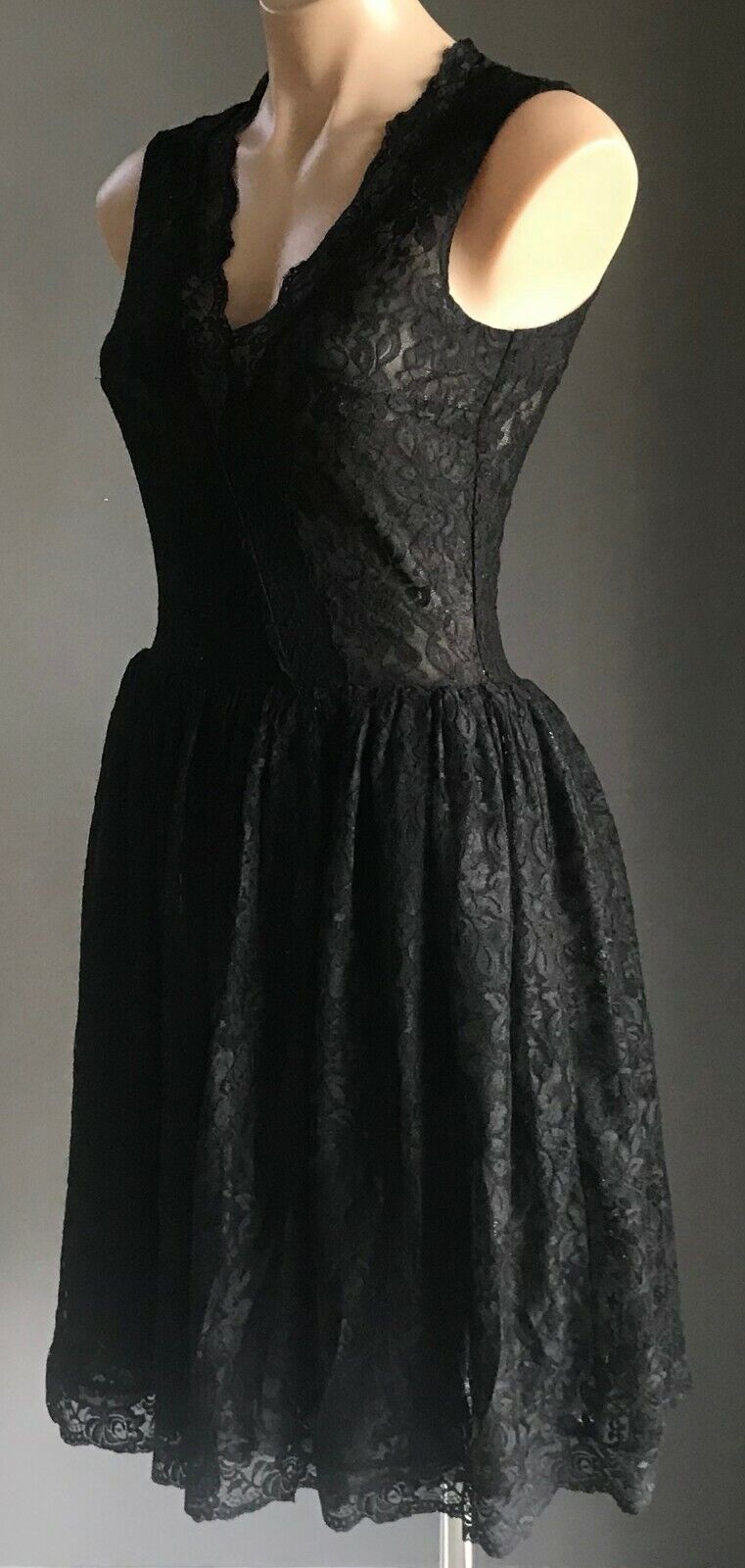 SJP PATRICIA FIELD Fit & Flare Dress Black Lace Metallic Silver Size 6 AU 8 - 10