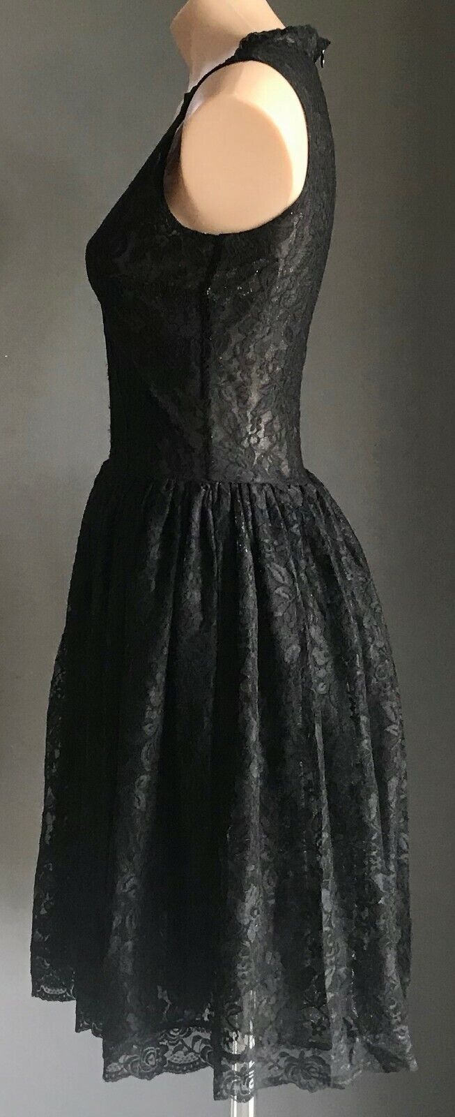SJP PATRICIA FIELD Fit & Flare Dress Black Lace Metallic Silver Size 6 AU 8 - 10