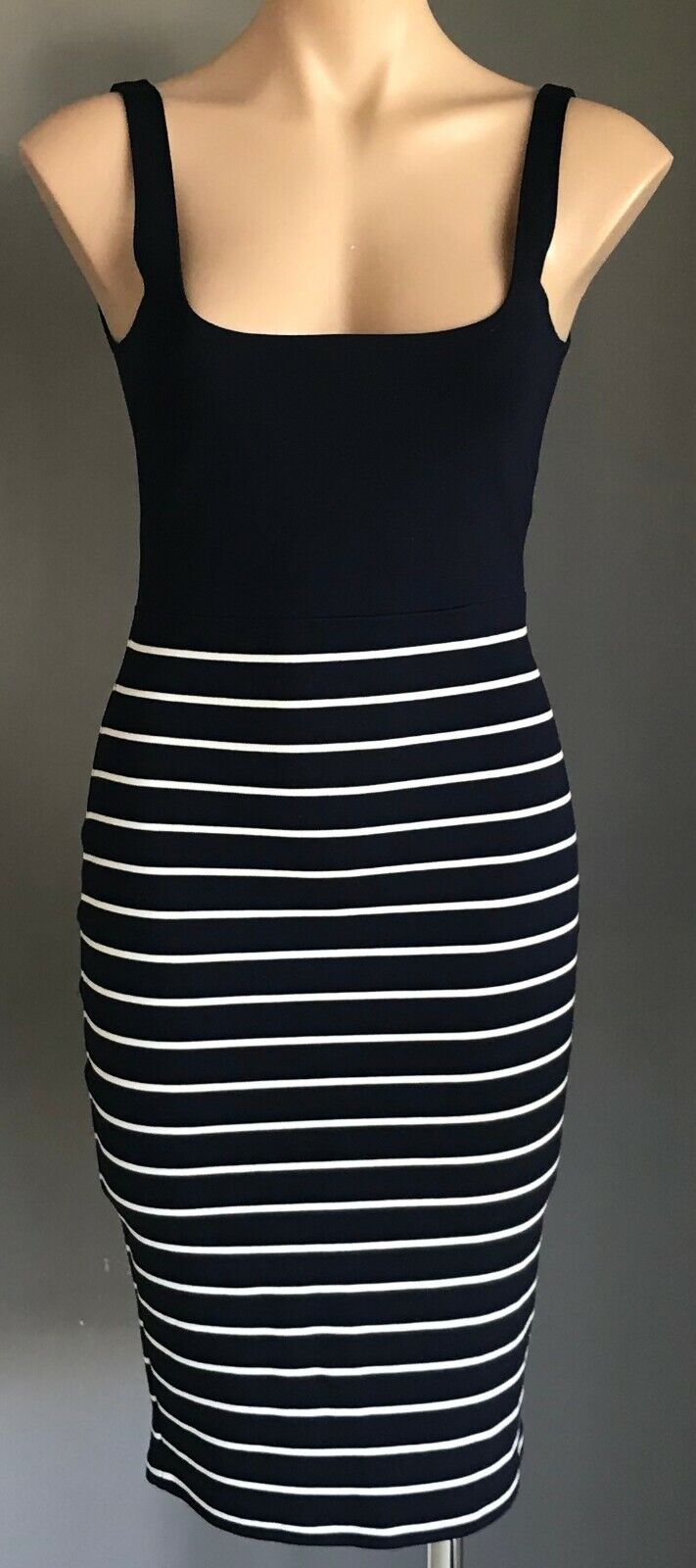 COTTON ON Bodycon Dress Navy & White Stripe Sleeveless Stretch Size S 10