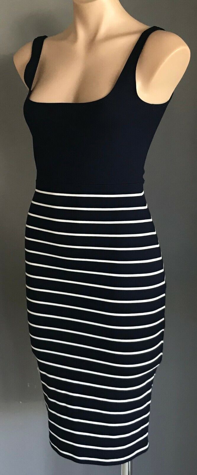 COTTON ON Bodycon Dress Navy & White Stripe Sleeveless Stretch Size S 10