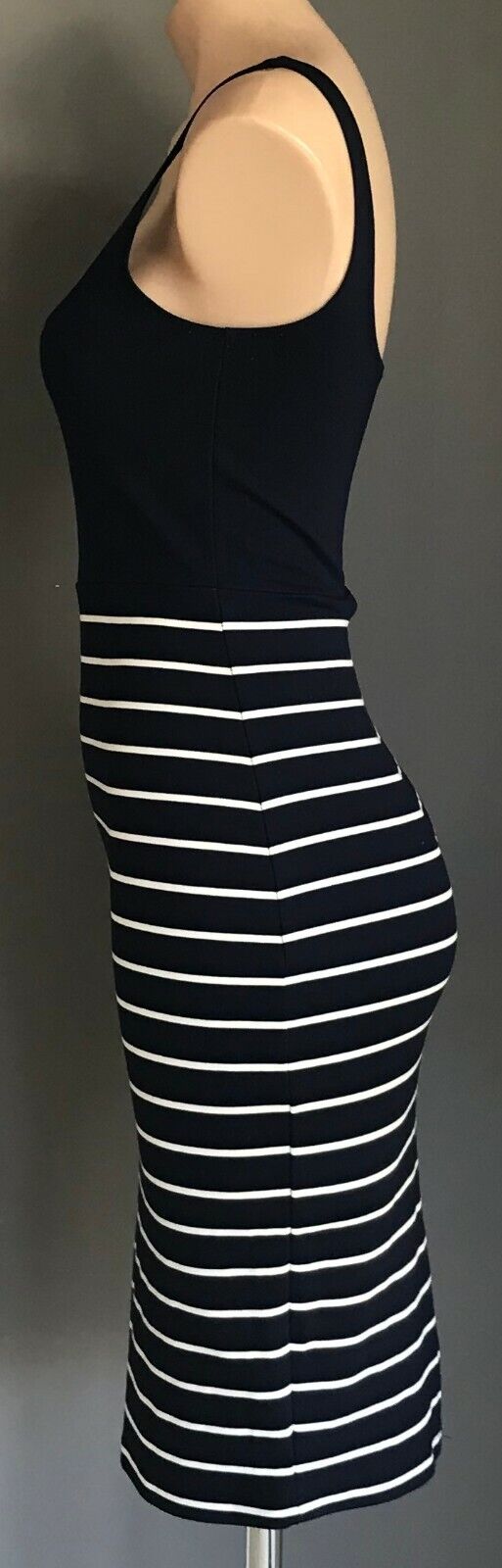 COTTON ON Bodycon Dress Navy & White Stripe Sleeveless Stretch Size S 10