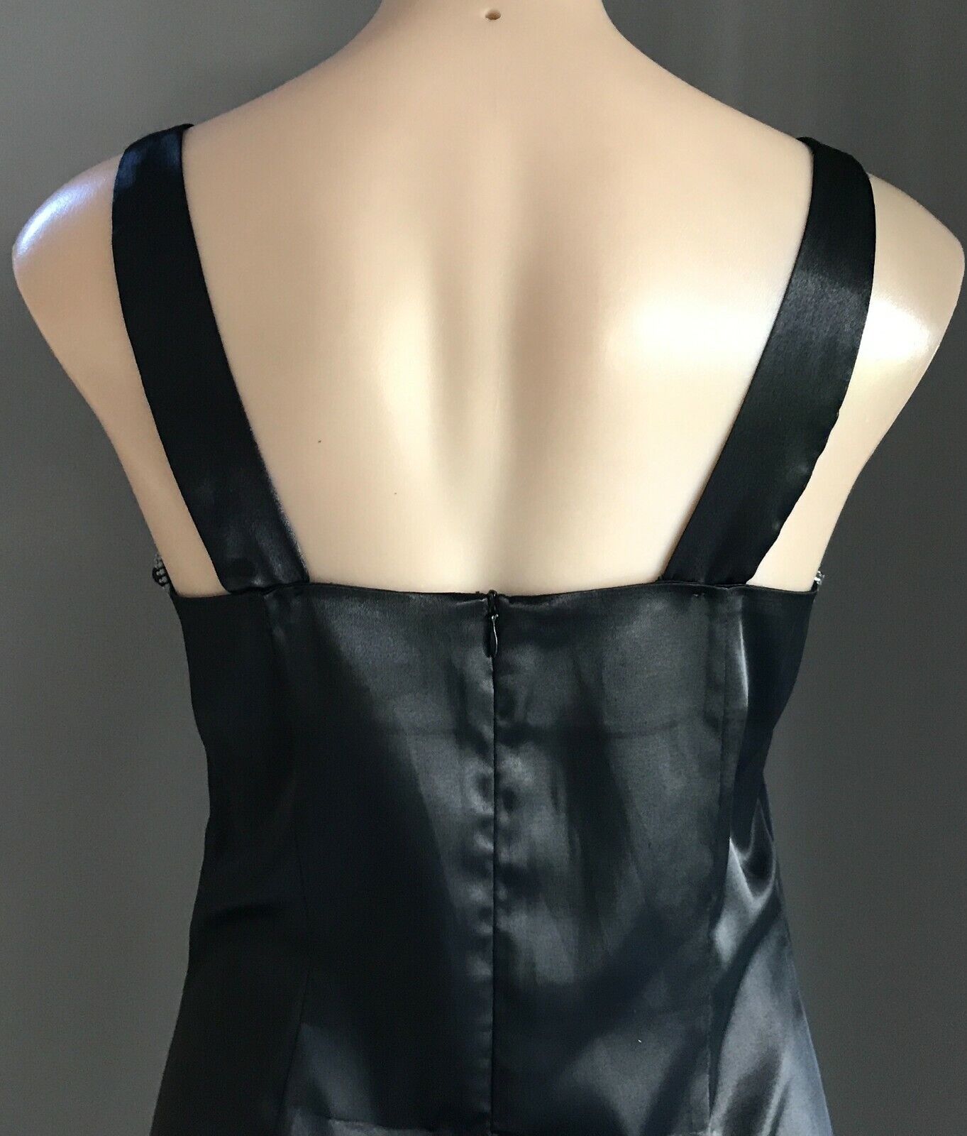 ROSE BURG Dress Black Satin Sleeveless Sheath Frock w Zip Trim Ladies Size 10