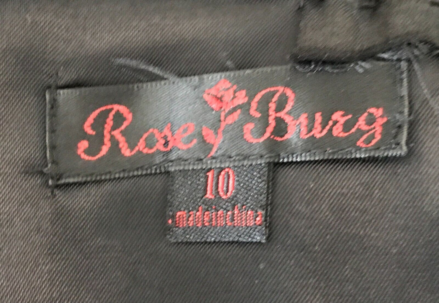 ROSE BURG Dress Black Satin Sleeveless Sheath Frock w Zip Trim Ladies Size 10