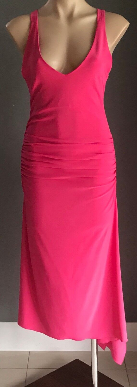 SUITE 62 Stretch Dress Pink Sleeveless Ruched Side Asymmetric Hem Ladies Size 10