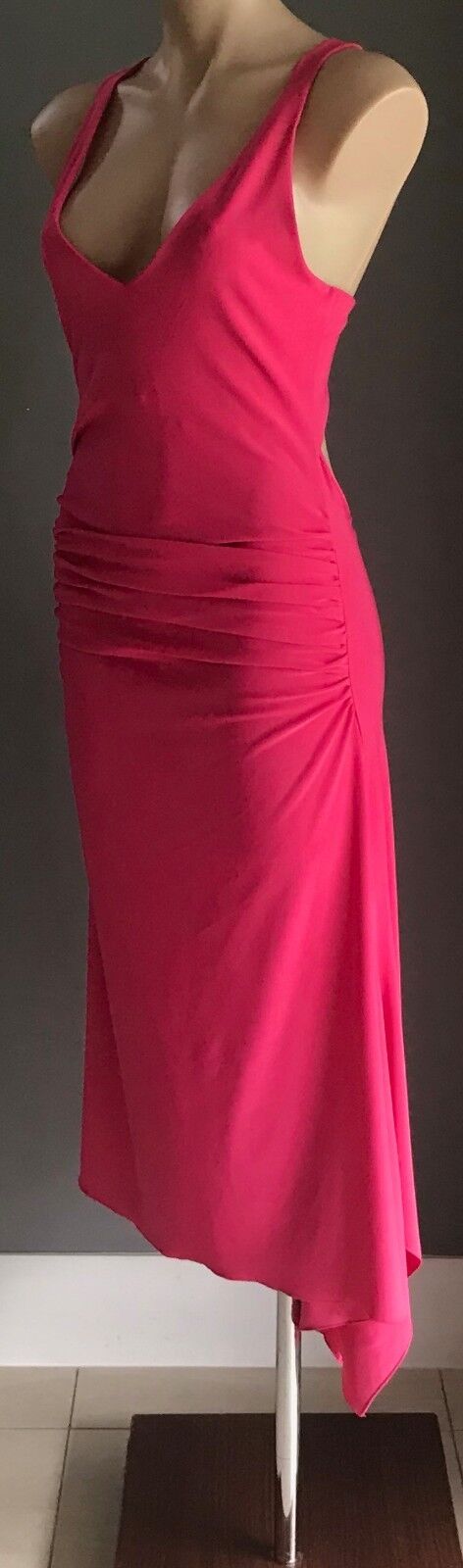 SUITE 62 Stretch Dress Pink Sleeveless Ruched Side Asymmetric Hem Ladies Size 10