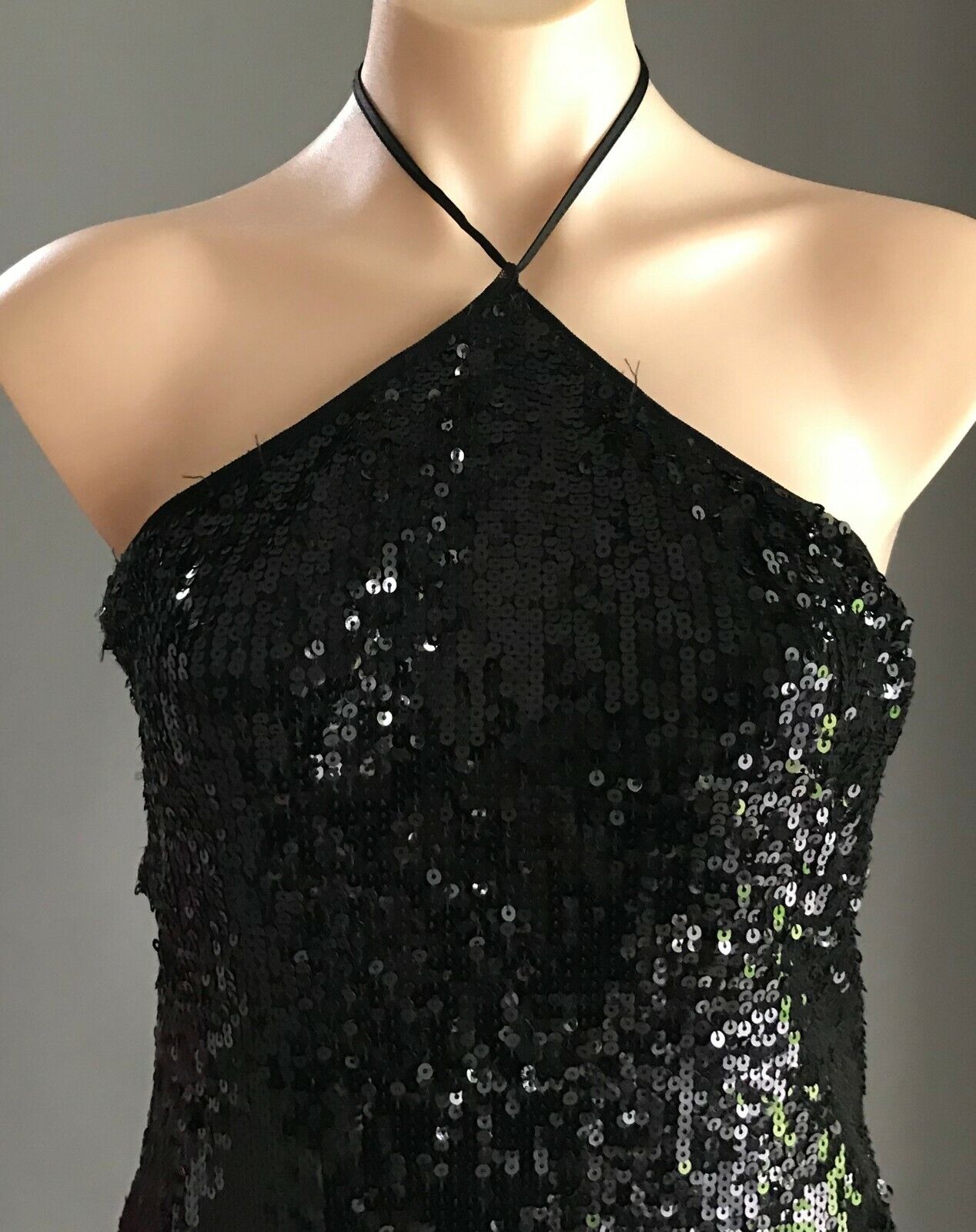 GARFUNKLE Australia Mini Dress Black Sequin Halter Neck Stretch Size 10 Sexy Vtg