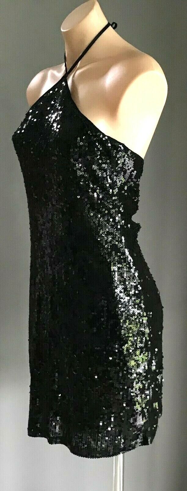 GARFUNKLE Australia Mini Dress Black Sequin Halter Neck Stretch Size 10 Sexy Vtg