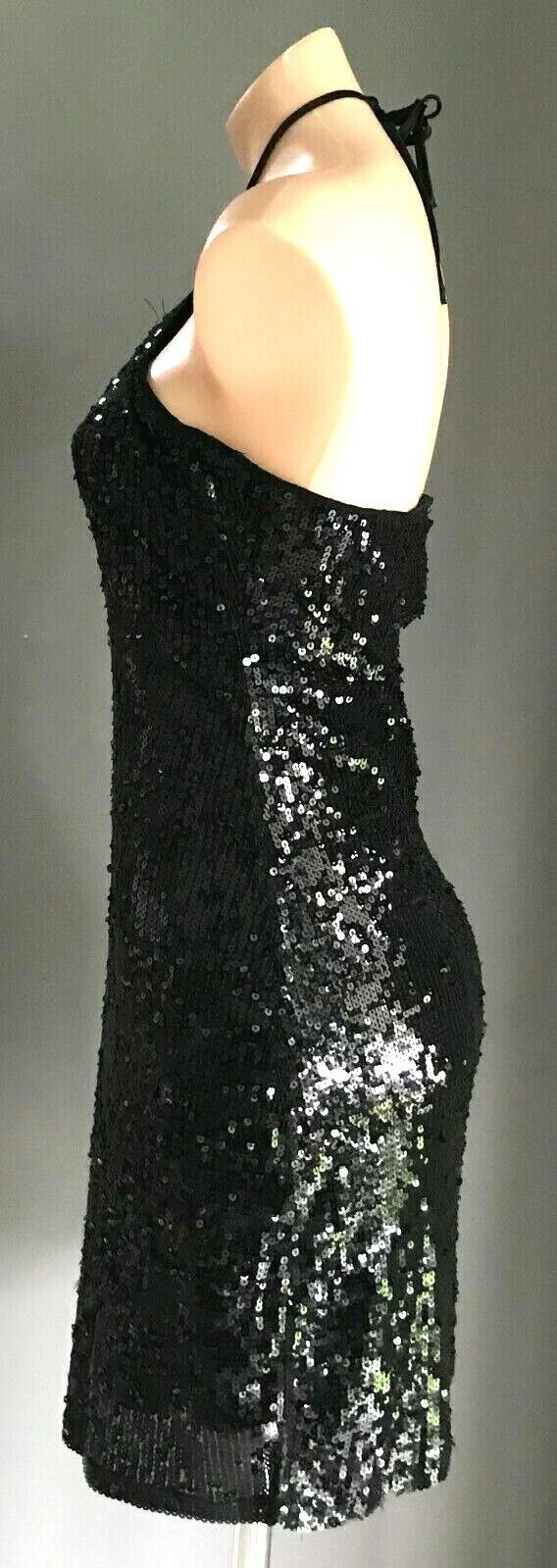 GARFUNKLE Australia Mini Dress Black Sequin Halter Neck Stretch Size 10 Sexy Vtg