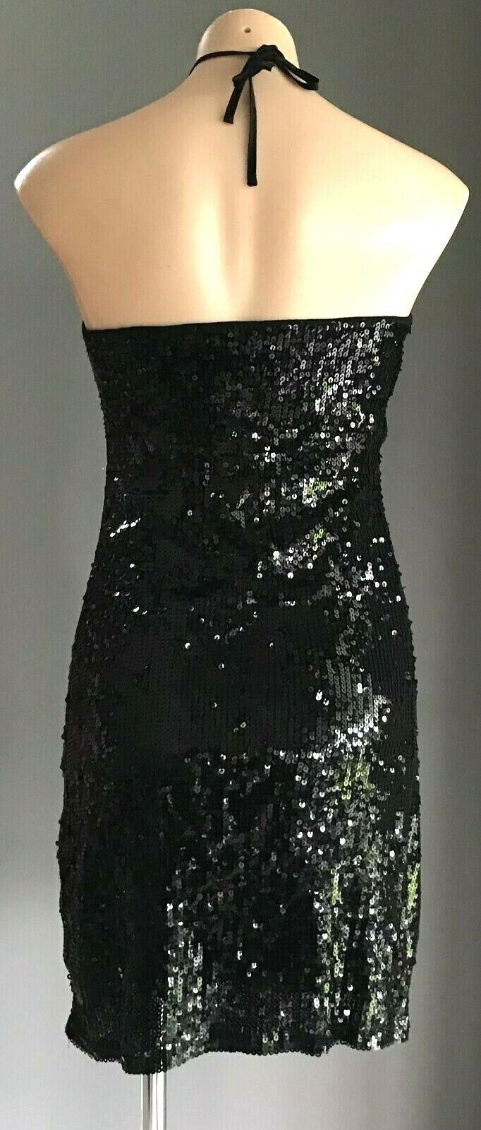 GARFUNKLE Australia Mini Dress Black Sequin Halter Neck Stretch Size 10 Sexy Vtg
