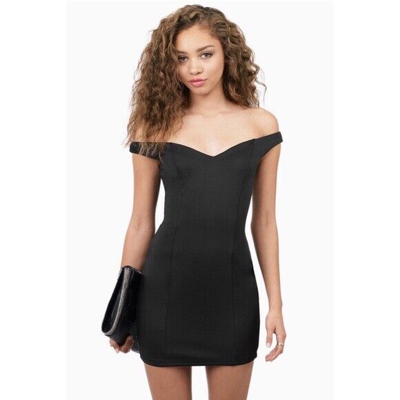 TOBI Mini Dress Black Off the Shoulder Bodycon Ladies Size S AU 8 - 10 Sexy LBD