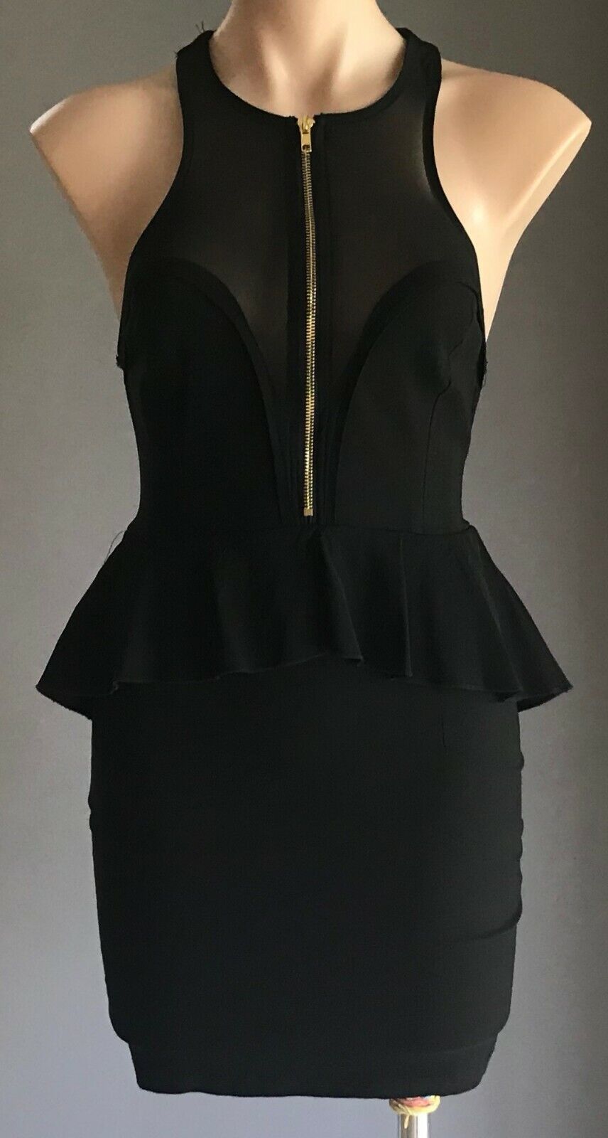 BLOSSOM Mini Dress Black Sleeveless Zip Front Stretch Peplum Waist Size 10 NEW