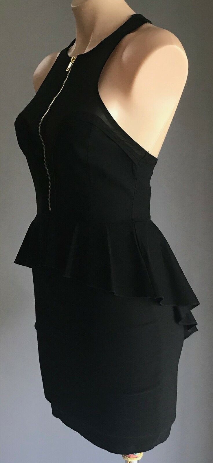 BLOSSOM Mini Dress Black Sleeveless Zip Front Stretch Peplum Waist Size 10 NEW