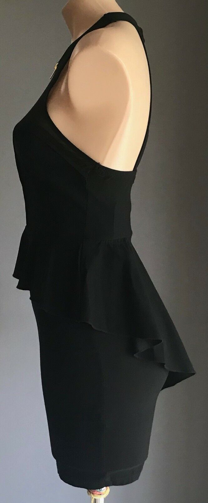 BLOSSOM Mini Dress Black Sleeveless Zip Front Stretch Peplum Waist Size 10 NEW