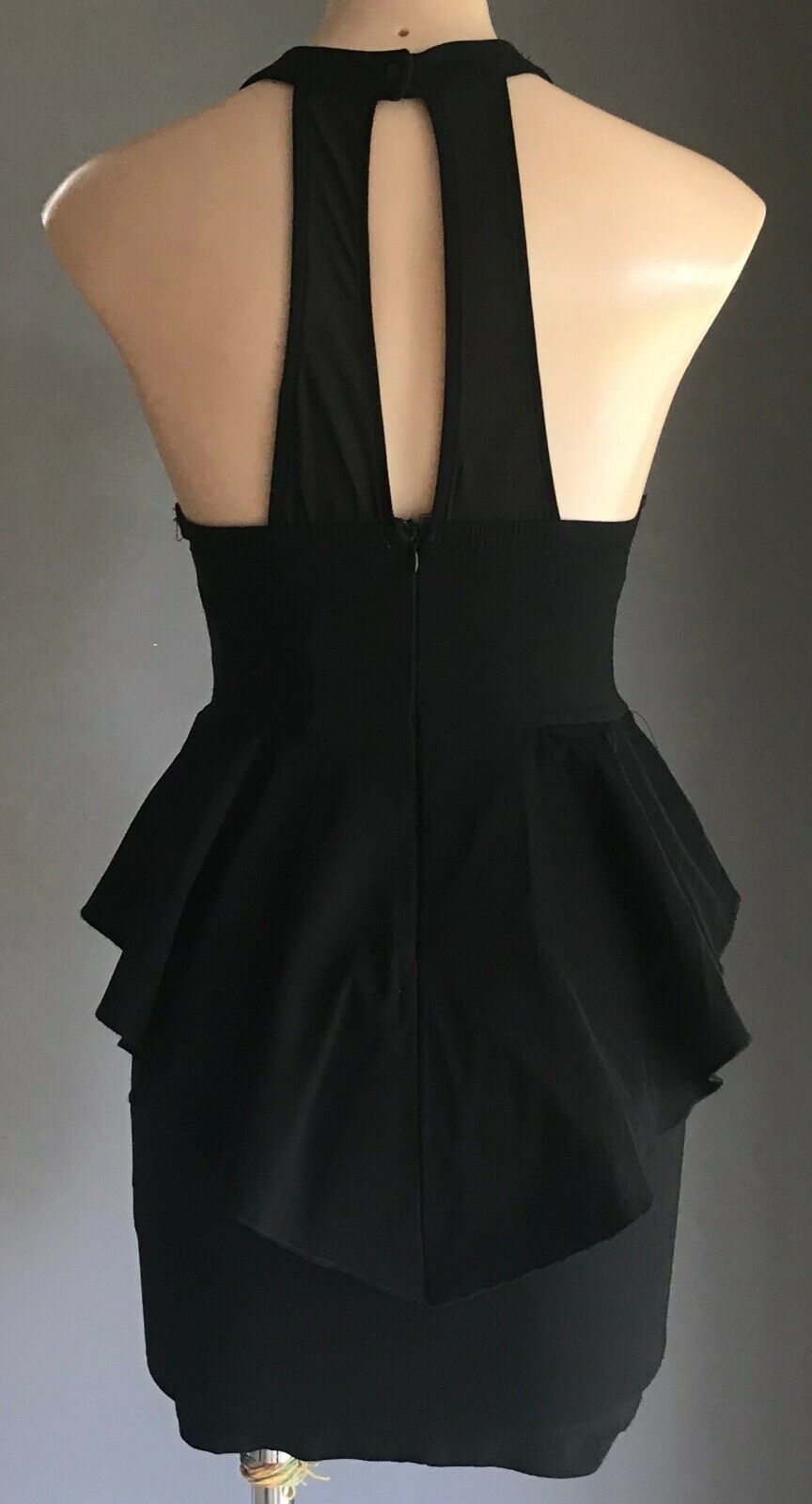 BLOSSOM Mini Dress Black Sleeveless Zip Front Stretch Peplum Waist Size 10 NEW