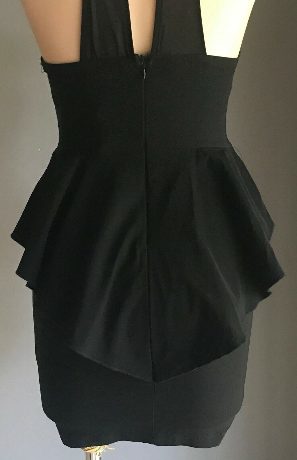 BLOSSOM Mini Dress Black Sleeveless Zip Front Stretch Peplum Waist Size 10 NEW