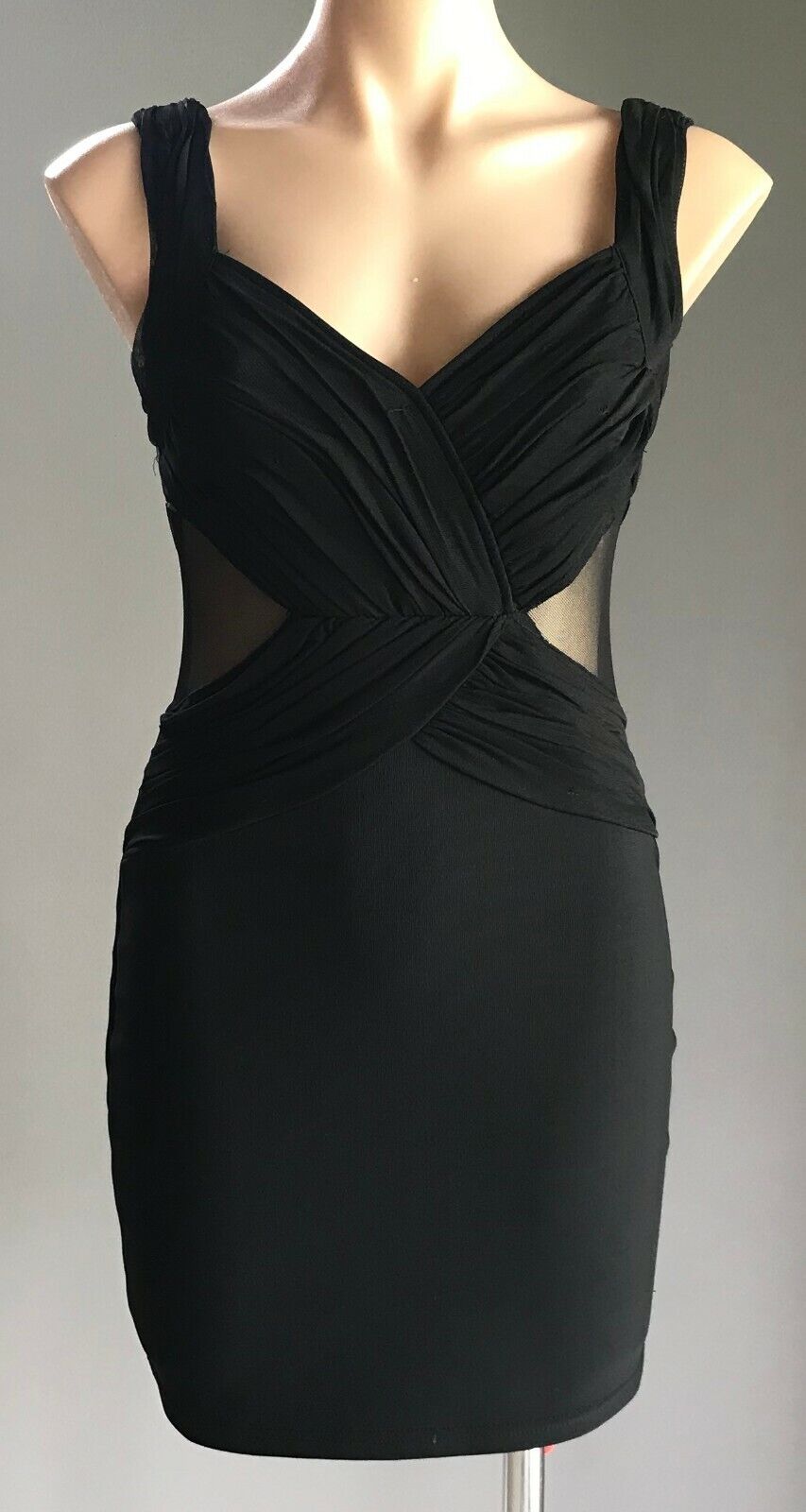 Bodycon Dress Black Stretch Sleeveless  w Mesh Inserts Ladies Size 10 Sexy LBD
