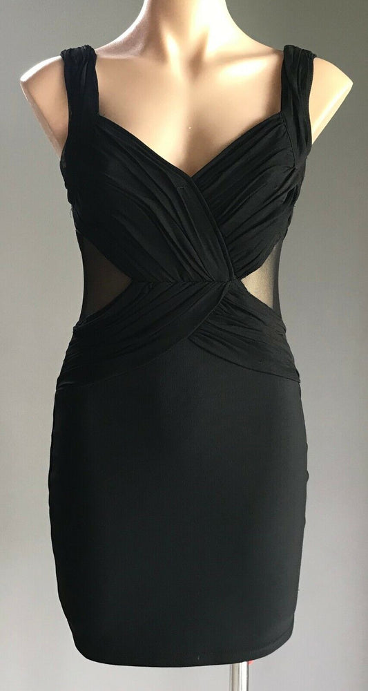 Bodycon Dress Black Stretch Sleeveless  w Mesh Inserts Ladies Size 10 Sexy LBD