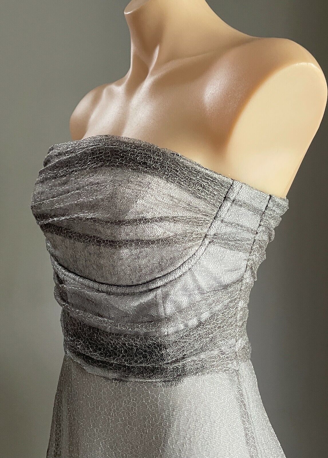 COLLECTION Fit & Flare Midi Dress Silver Net Strapless Ladies Size 10