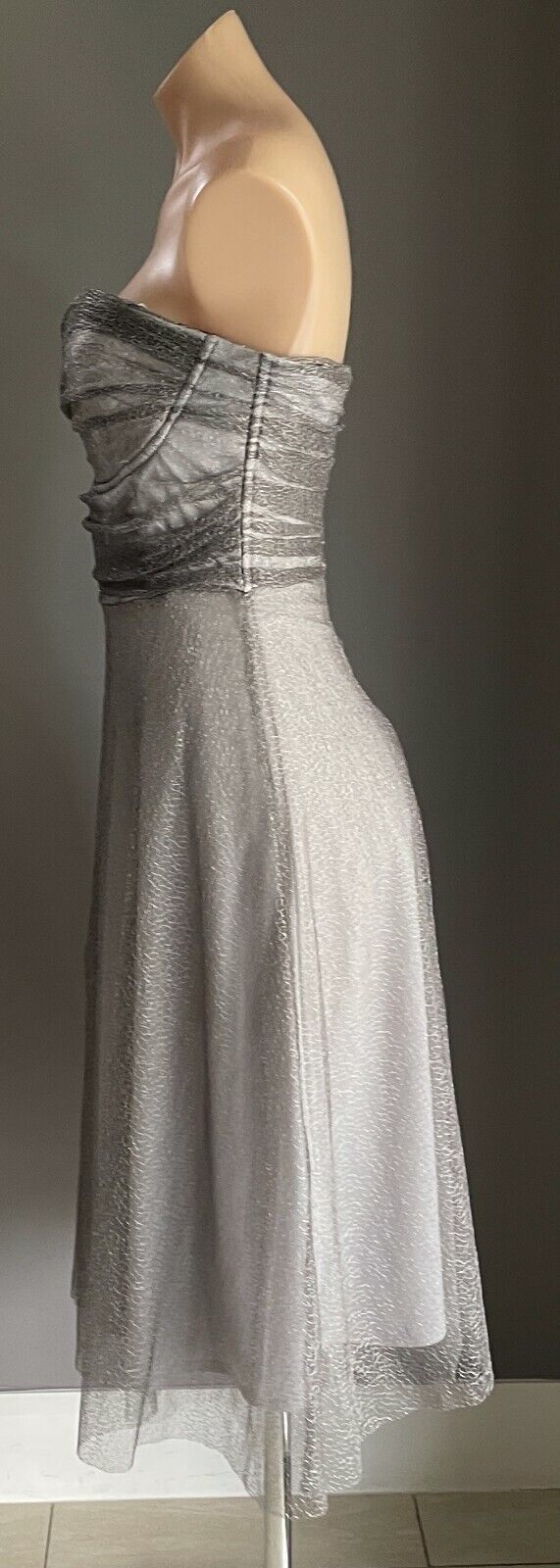 COLLECTION Fit & Flare Midi Dress Silver Net Strapless Ladies Size 10
