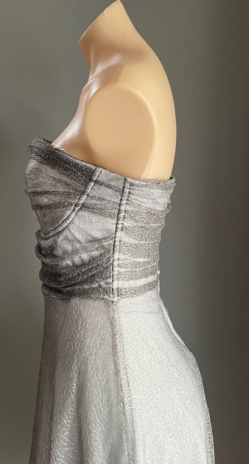 COLLECTION Fit & Flare Midi Dress Silver Net Strapless Ladies Size 10
